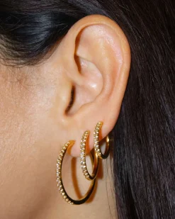 Mackenzie 18k Gold Vermeil Medium Hoop Earrings in White Topaz