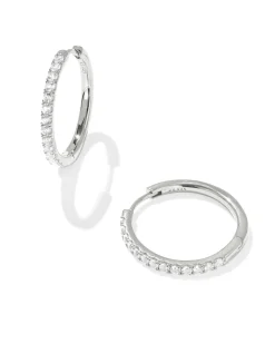 Mackenzie Sterling Silver Medium Hoop Earrings in White Topaz