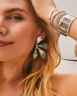 Malika Bright Silver Statement Earrings in Black Mother-of-Pearl
