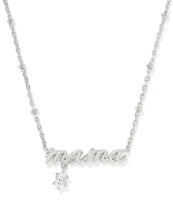 Mama Silver Crystal Short Pendant Necklace