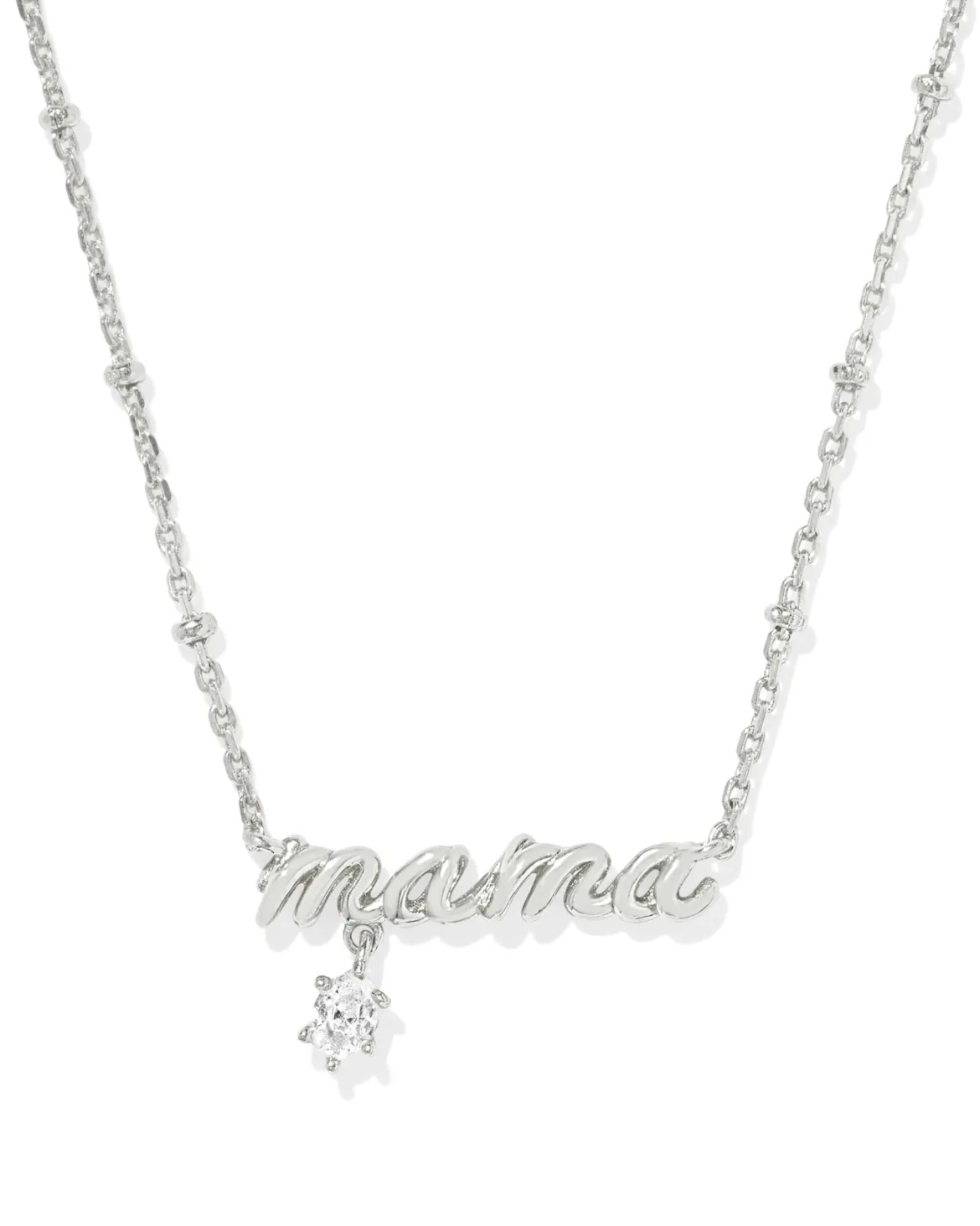 Mama Silver Crystal Short Pendant Necklace