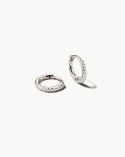 Mila 14k White Gold Huggie Earrings in White Diamond