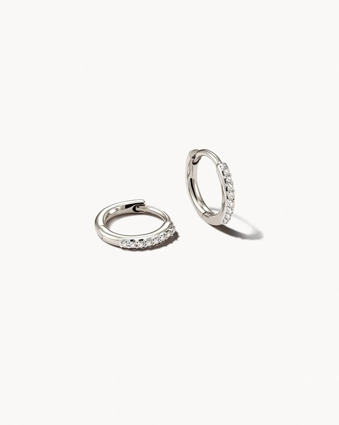 Mila 14k White Gold Huggie Earrings in White Diamond