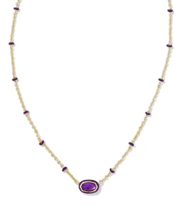 Mini Elisa Gold Enamel Frame Short Pendant Necklace in Purple Mother-of-Pearl