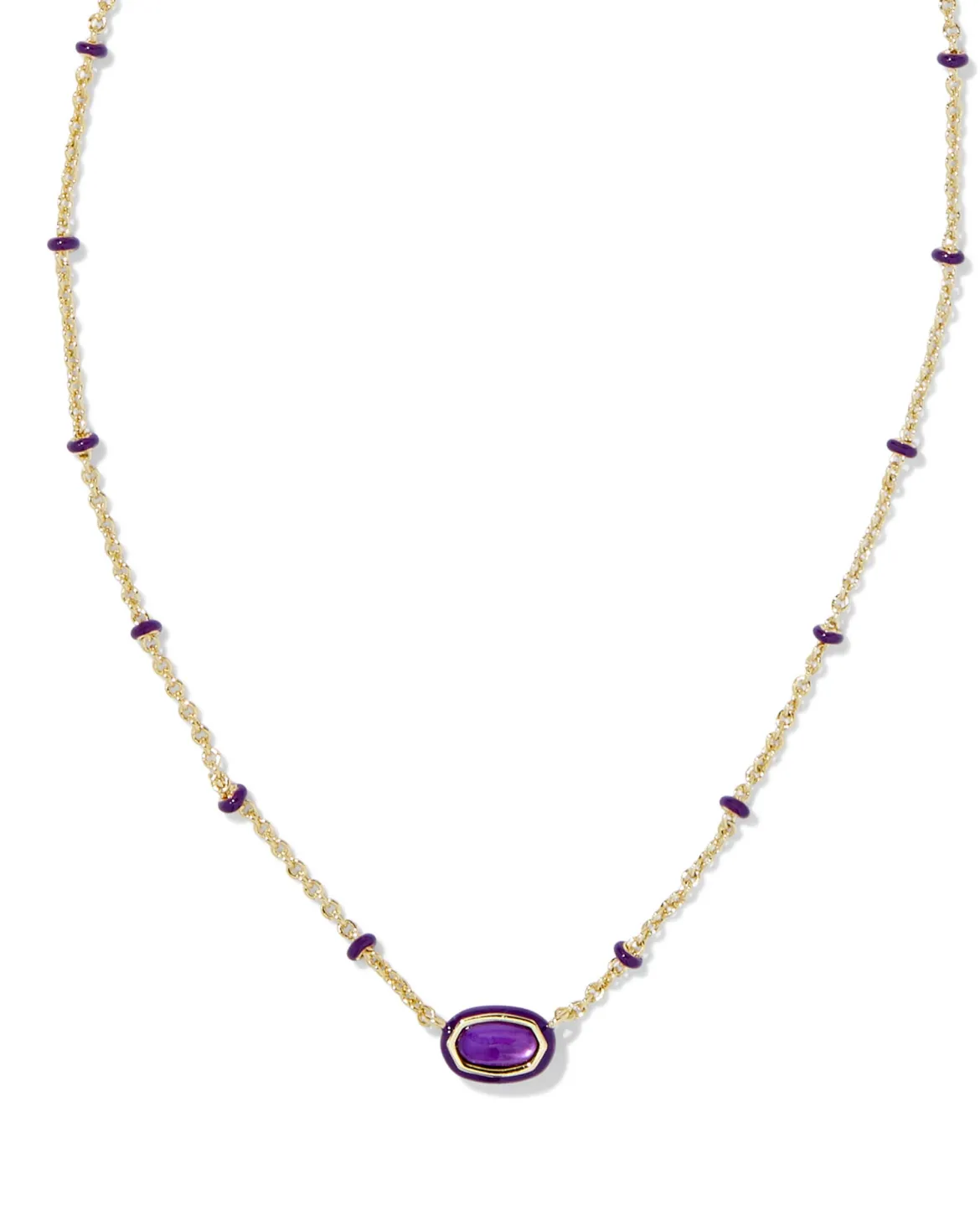Mini Elisa Gold Enamel Frame Short Pendant Necklace in Purple Mother-of-Pearl