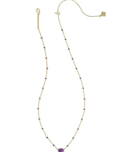 Mini Elisa Gold Enamel Frame Short Pendant Necklace in Purple Mother-of-Pearl