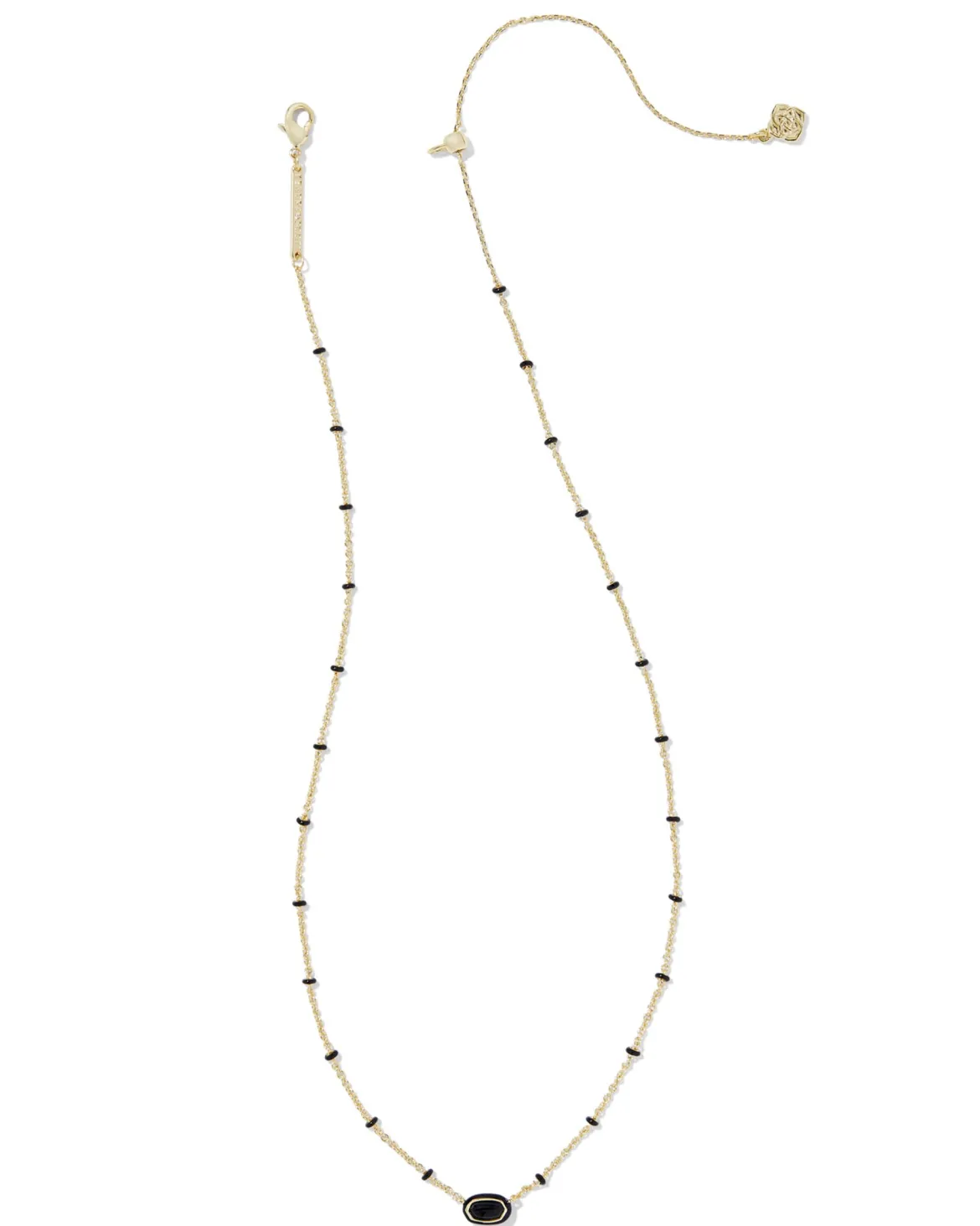 Mini Elisa Gold Enamel Frame Short Pendant Necklace in Black Agate