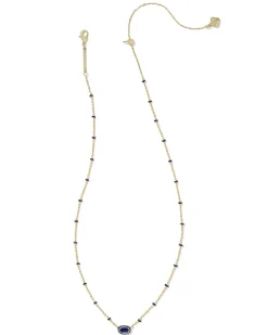 Mini Elisa Gold Enamel Frame Short Pendant Necklace in Navy Mother-of-Pearl