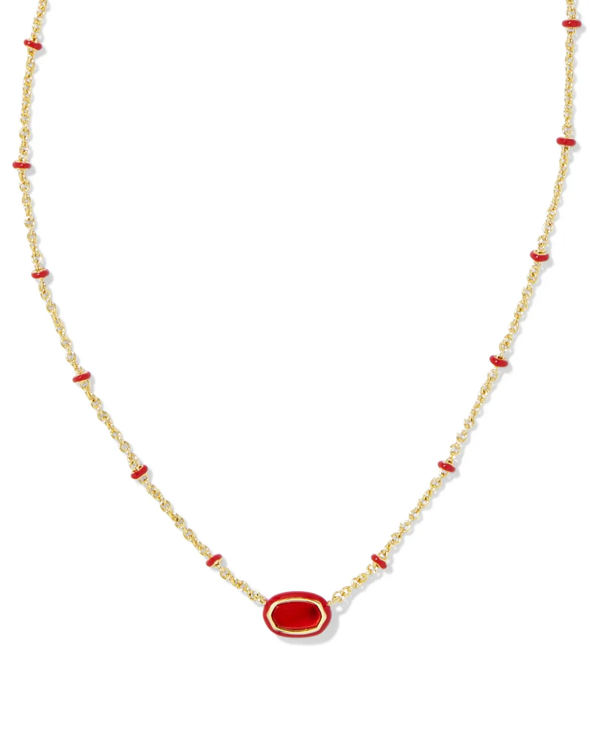 Mini Elisa Gold Enamel Frame Short Pendant Necklace in Red Illusion