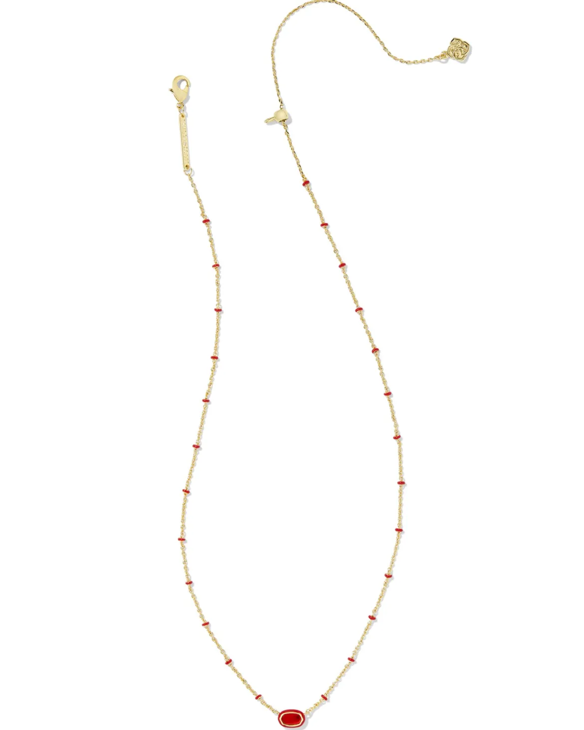 Mini Elisa Gold Enamel Frame Short Pendant Necklace in Red Illusion