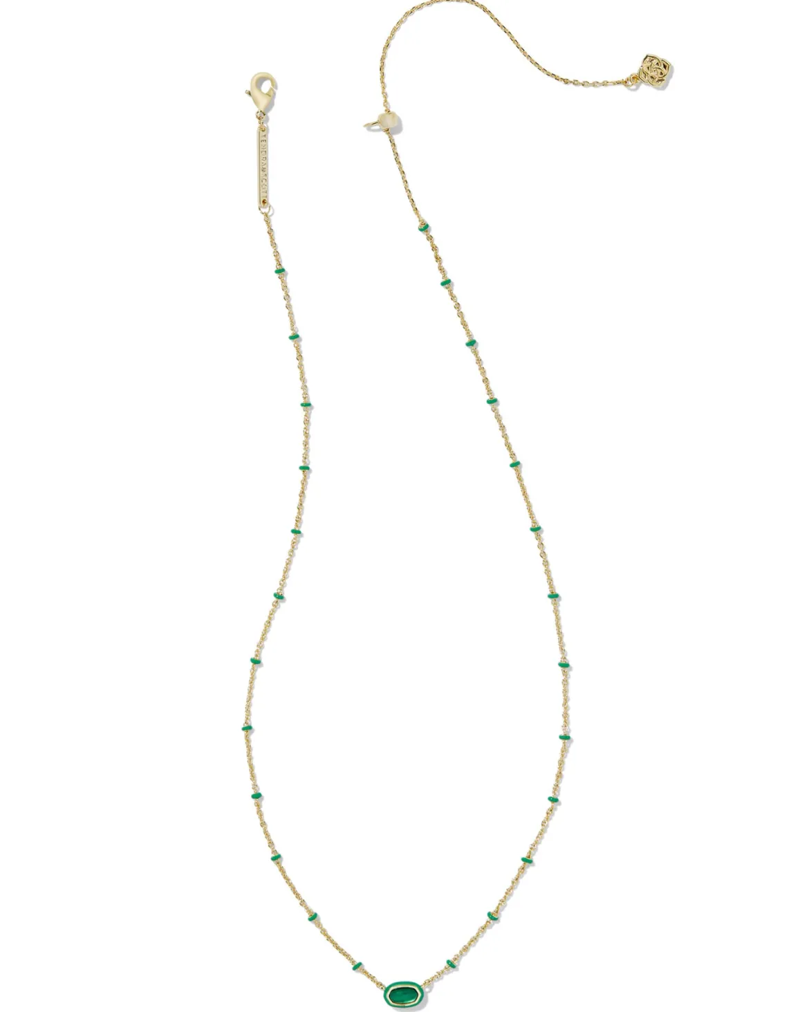 Mini Elisa Gold Enamel Frame Short Pendant Necklace in Emerald Illusion