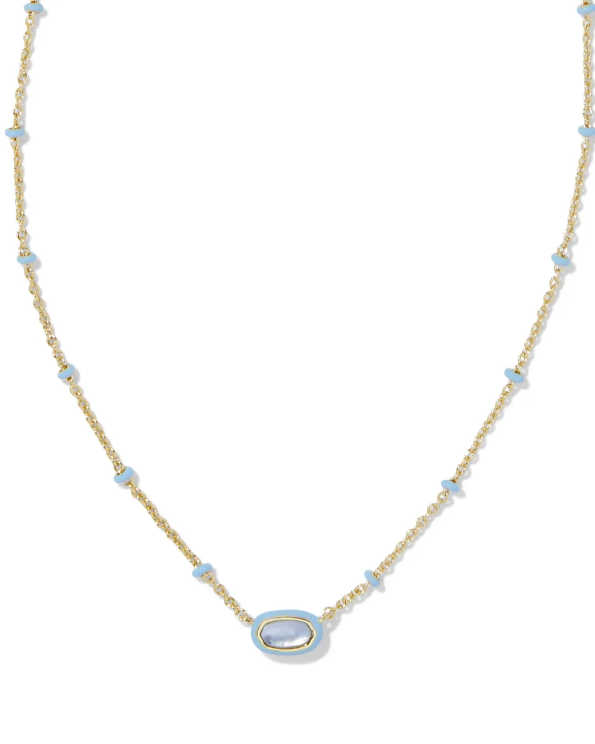 Mini Elisa Gold Enamel Frame Short Pendant Necklace in Periwinkle Illusion