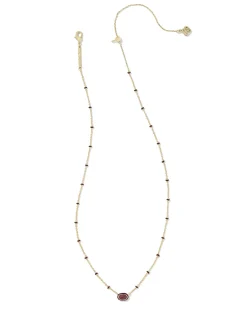 Mini Elisa Gold Enamel Frame Short Pendant Necklace in Maroon Magnesite