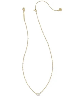 Mini Elisa Gold Enamel Frame Short Pendant Necklace in White Mother-of-Pearl