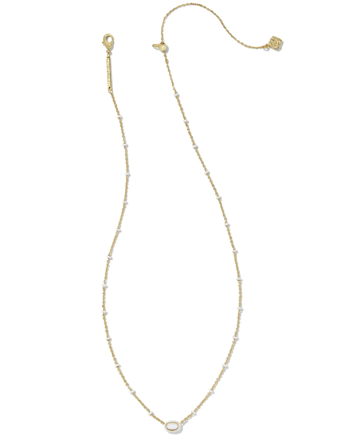 Mini Elisa Gold Enamel Frame Short Pendant Necklace in White Mother-of-Pearl
