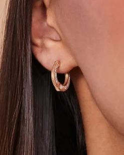 Noble 14k Yellow Gold Huggie Earrings in White Diamond