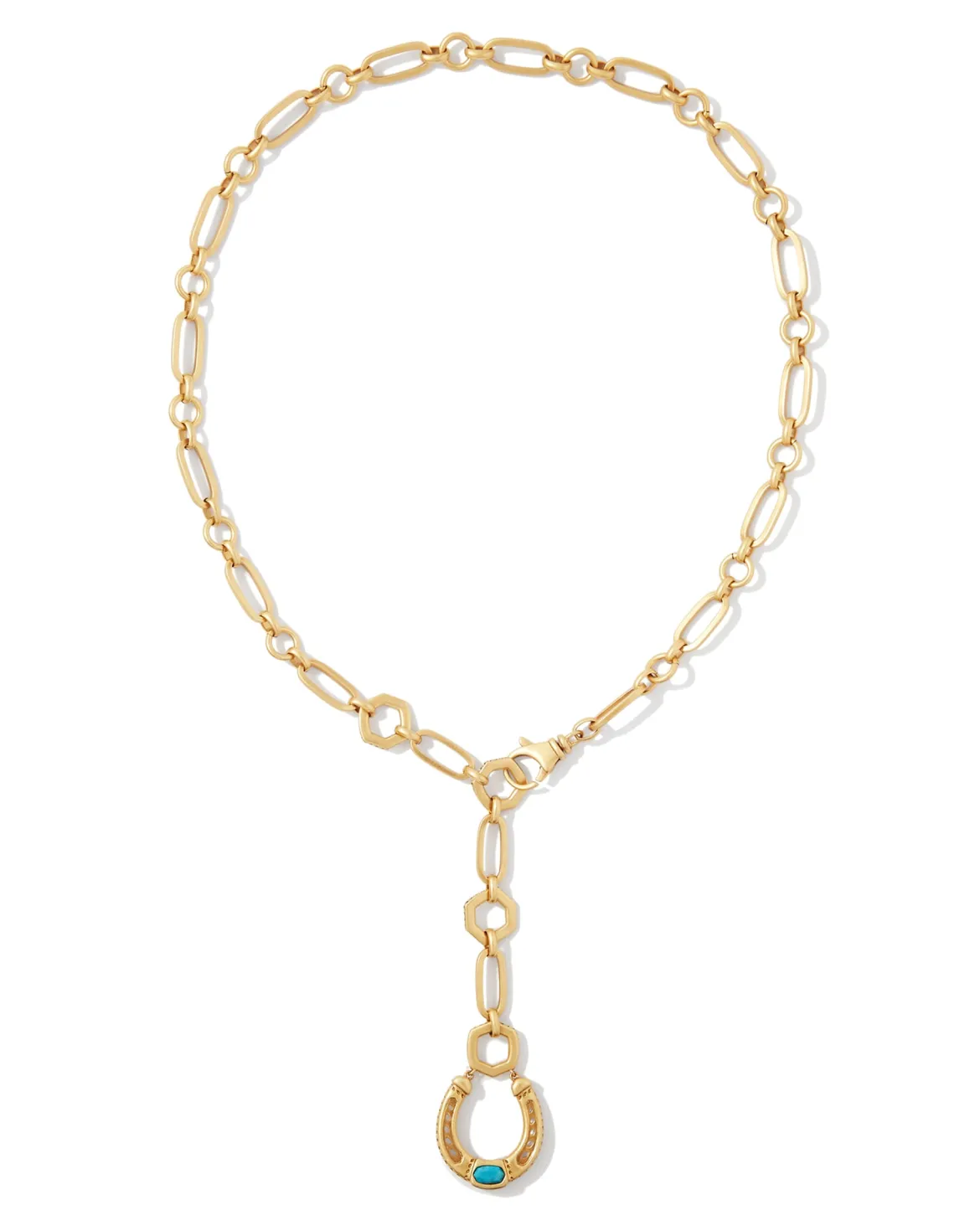 Noble Vintage Gold Horseshoe Y Necklace in Variegated Dark Teal Magnesite