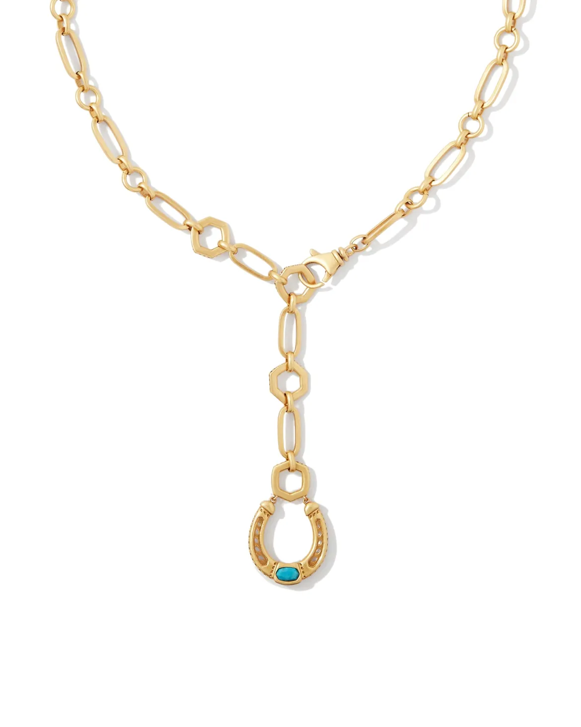 Noble Vintage Gold Horseshoe Y Necklace in Variegated Dark Teal Magnesite