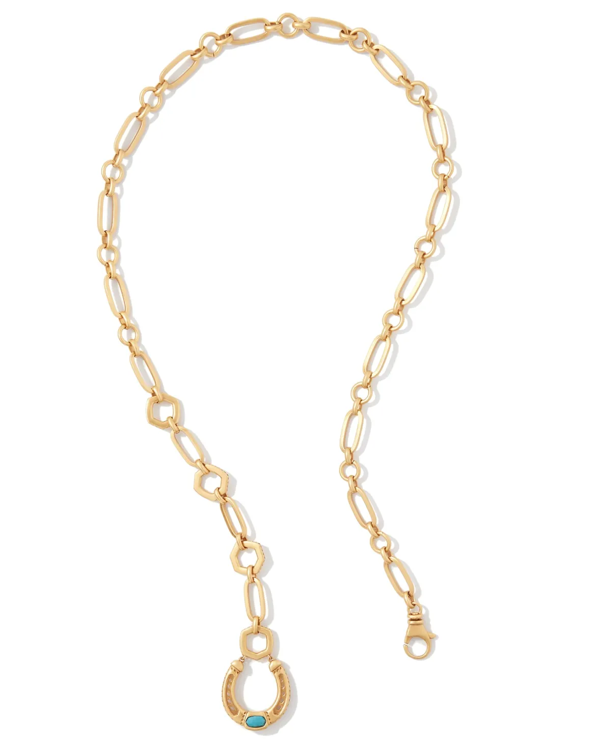 Noble Vintage Gold Horseshoe Y Necklace in Variegated Dark Teal Magnesite