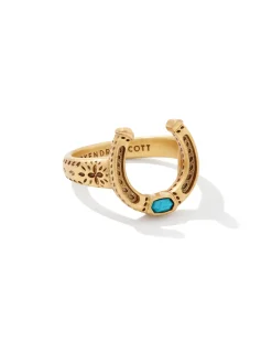 Noble Vintage Gold Horseshoe Cocktail Ring in Variegated Dark Teal Magnesite