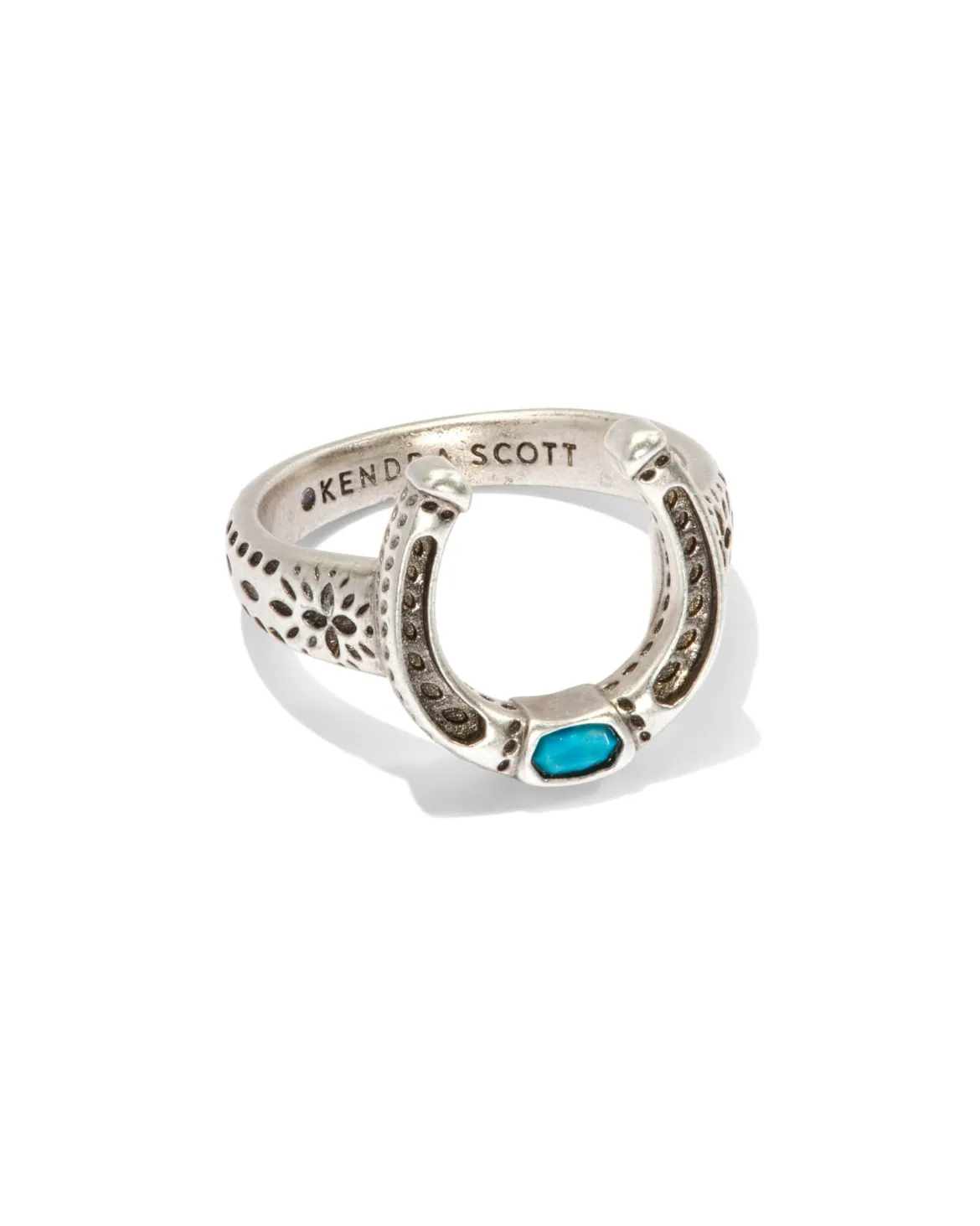 Noble Vintage Silver Horseshoe Cocktail Ring in Variegated Dark Teal Magnesite