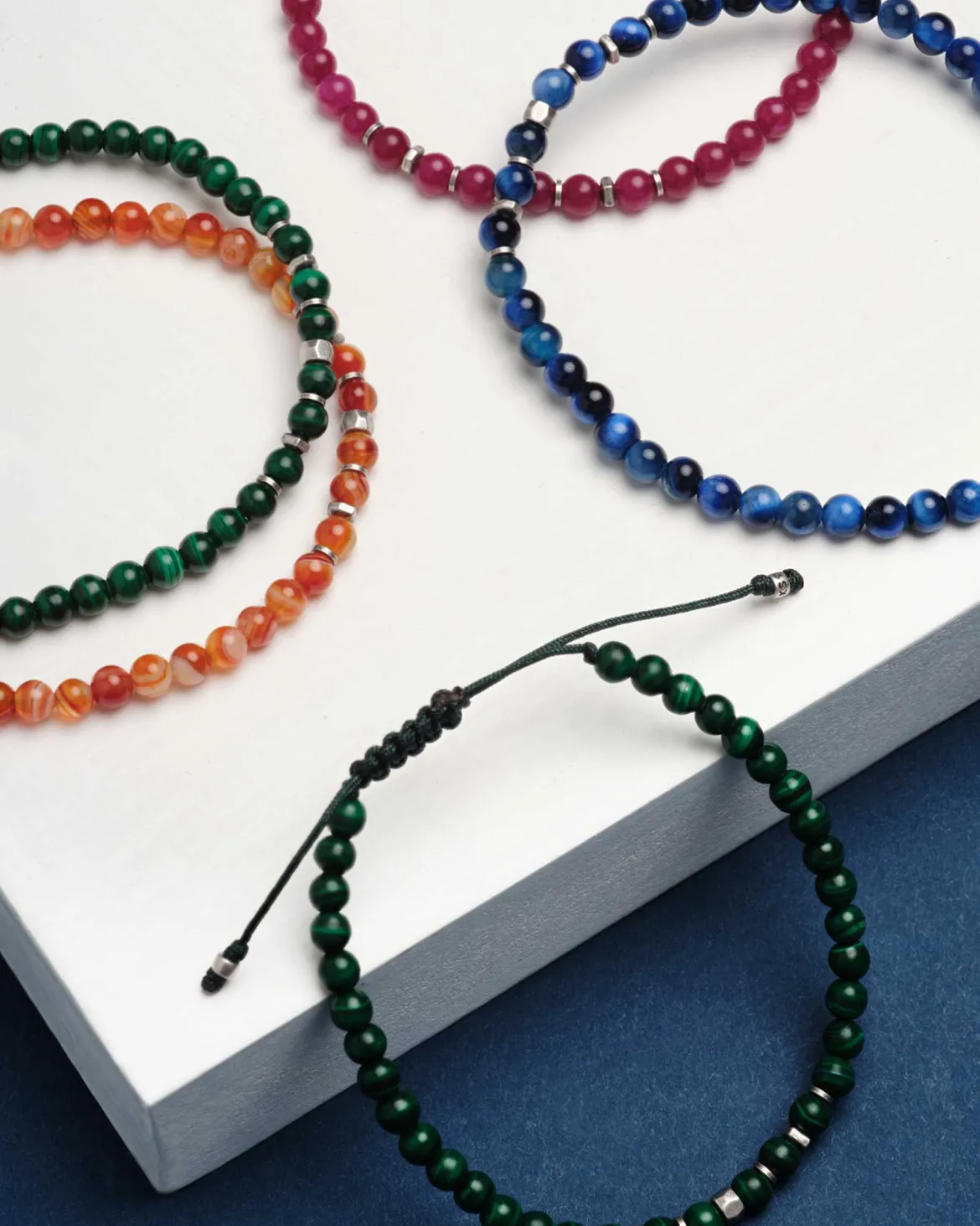 Otto Oxidized Sterling Silver Beaded Bracelet in Green Malachite