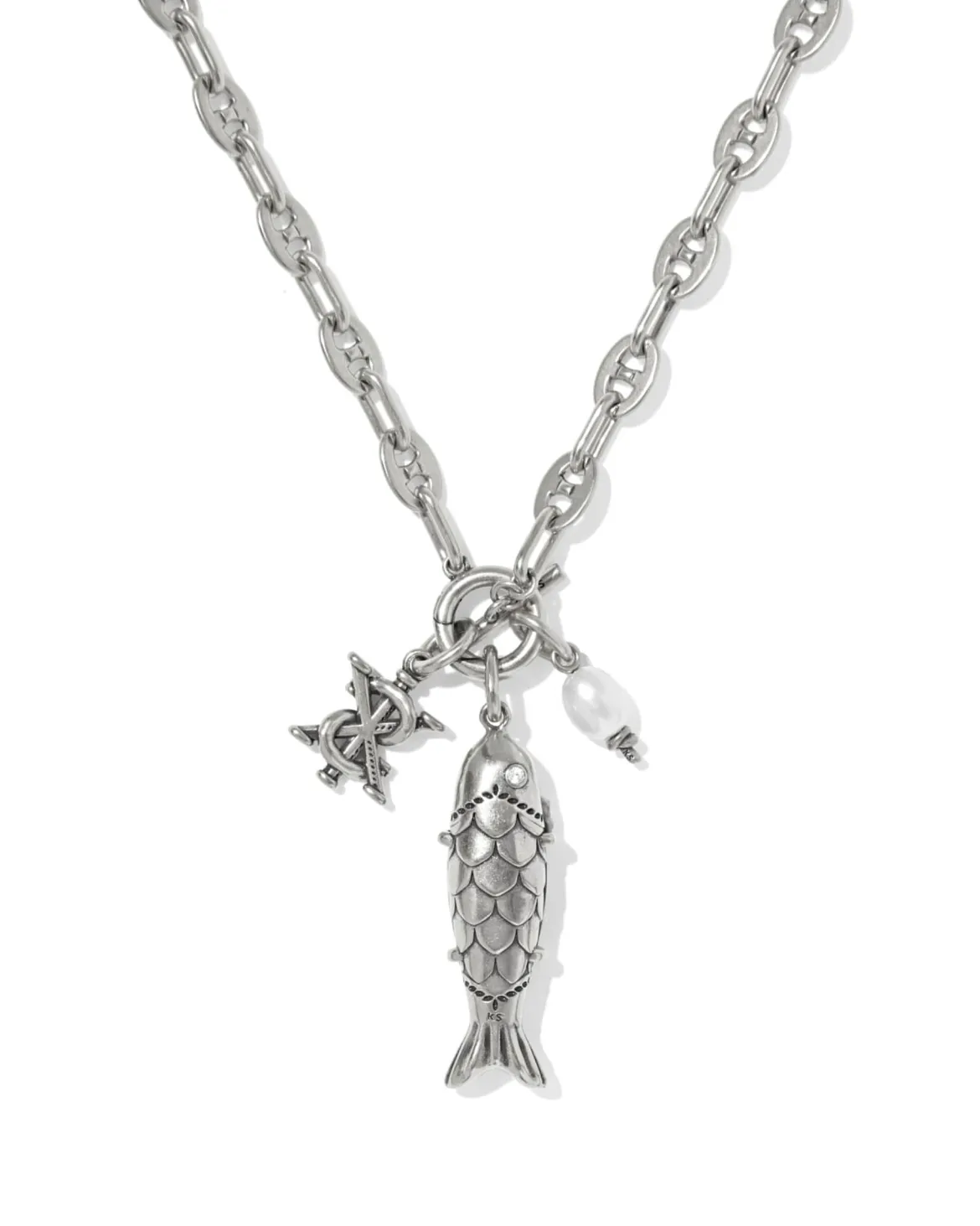 Parker Fish Vintage Silver Long Charm Necklace