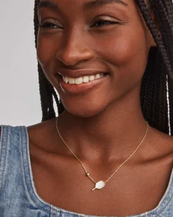 Pickleball Gold Short Pendant Necklace in Ivory Mother-of-Pearl