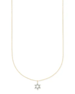 Star of David 14k Yellow Gold Pendant Necklace in White Diamonds