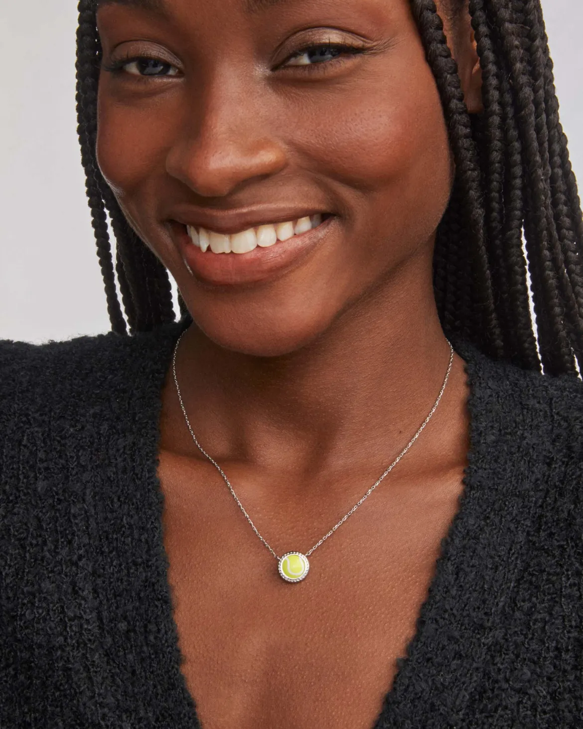 Tennis Silver Short Pendant Necklace in Chartreuse Magnesite