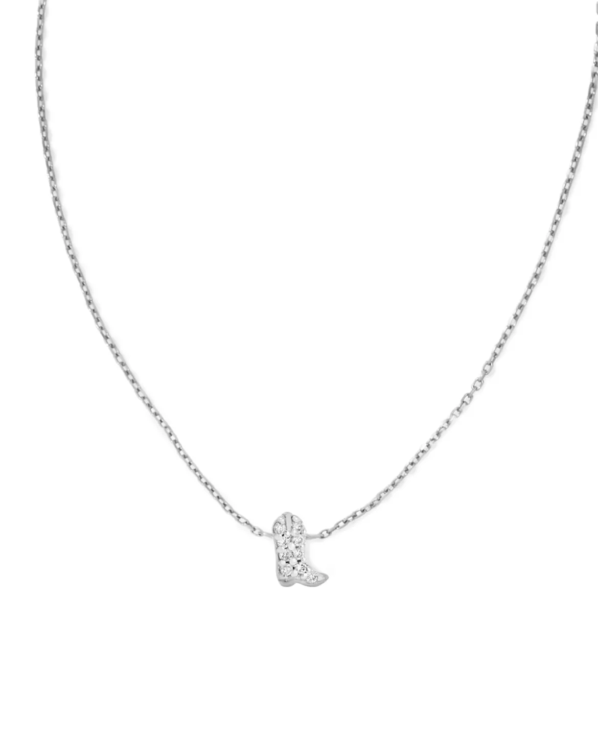 Tiny Cowboy Boot 14k White Gold Pendant Necklace in White Diamond