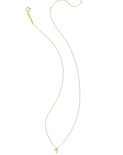Tiny Cross 14k Yellow Gold Pendant Necklace in White Diamond