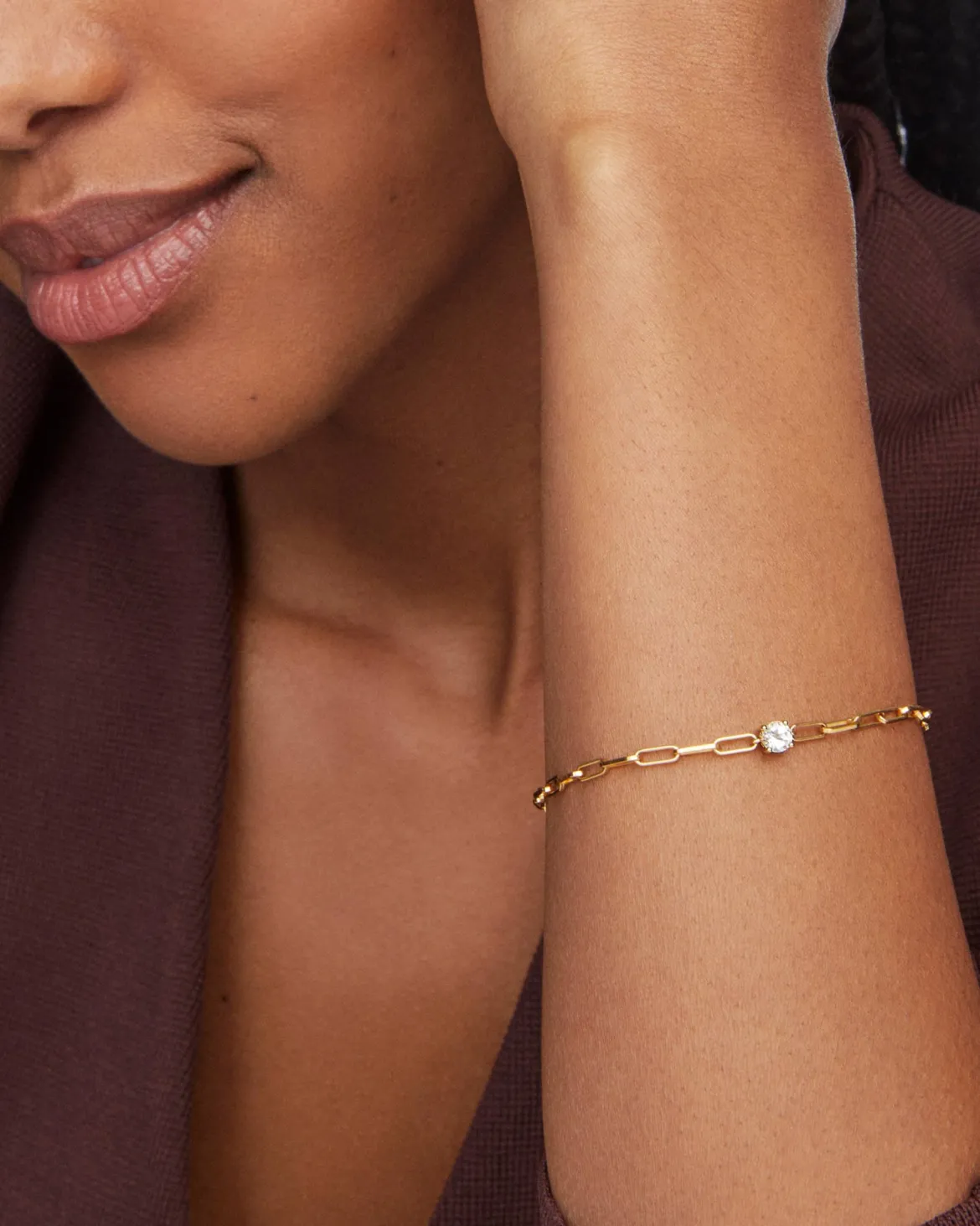 Virginia 18k Gold Vermeil Paperclip Bracelet in White Topaz