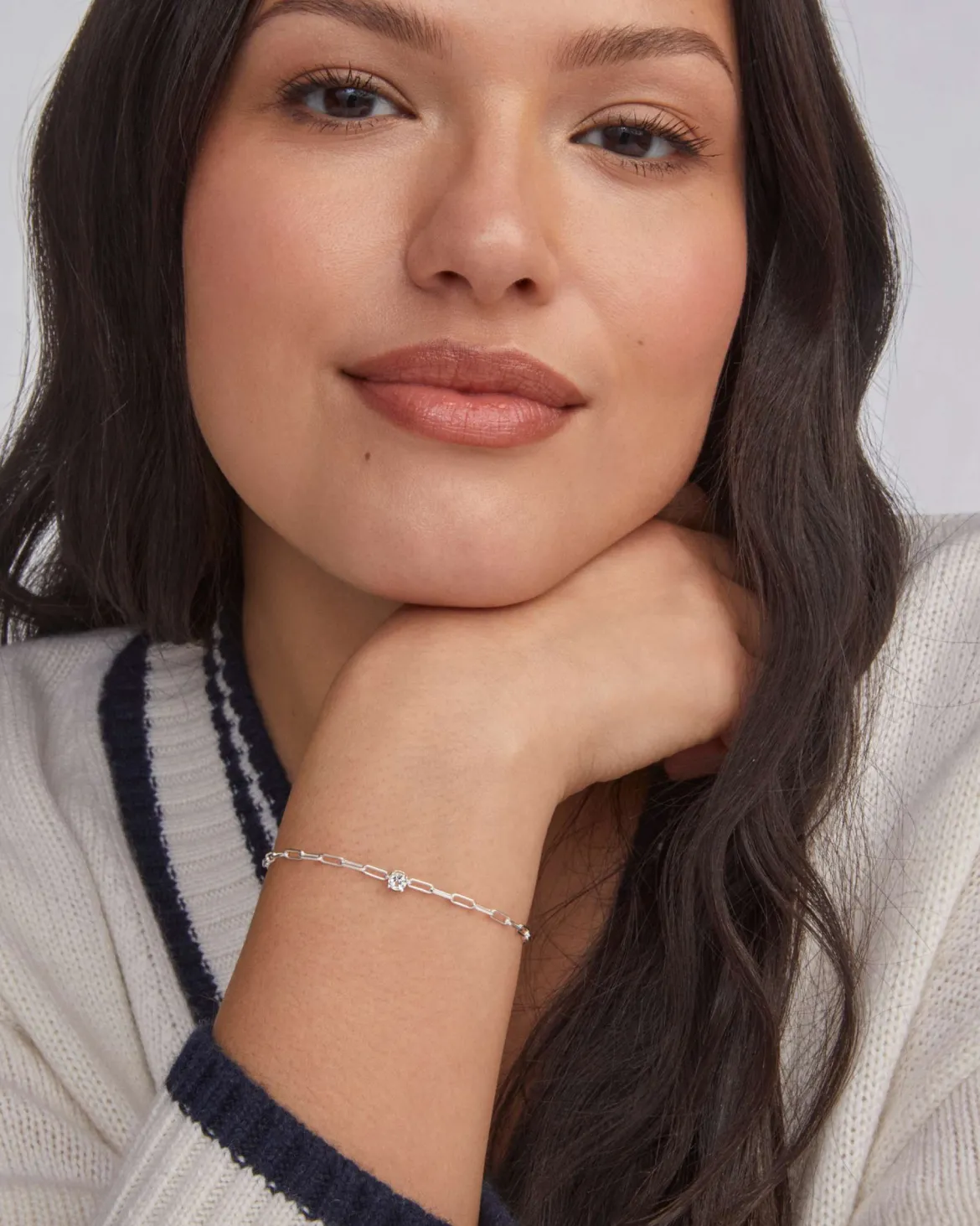 Virginia Sterling Silver Paperclip Bracelet in White Topaz
