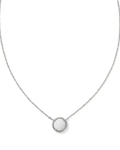 Volleyball Silver Short Pendant Necklace in White Mother-of-Pearl