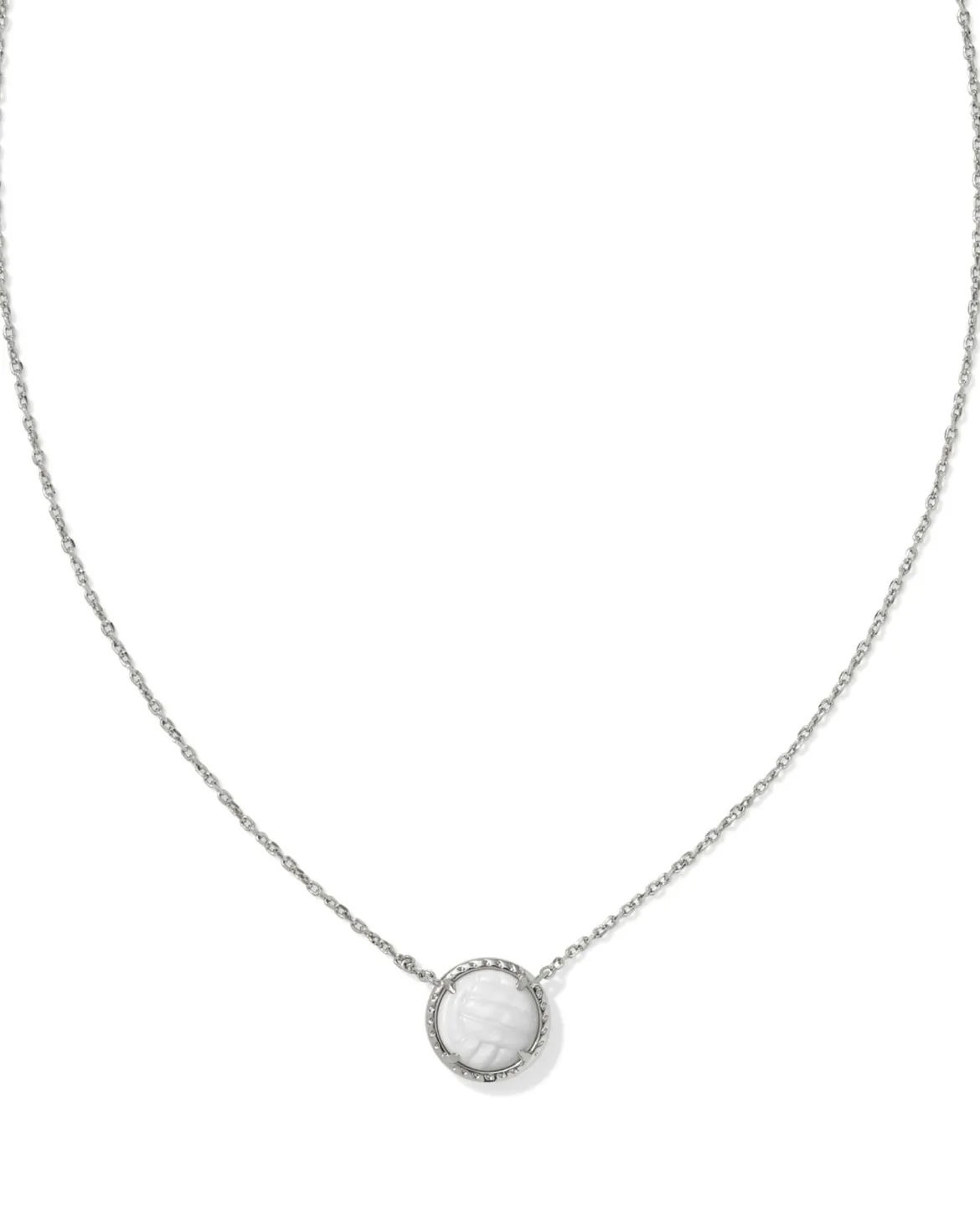 Volleyball Silver Short Pendant Necklace in White Mother-of-Pearl